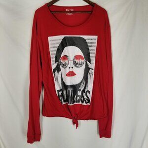 On Fire Women's 3XL Long Sleeve Red "Flawless" T-Shirt with Tie Front